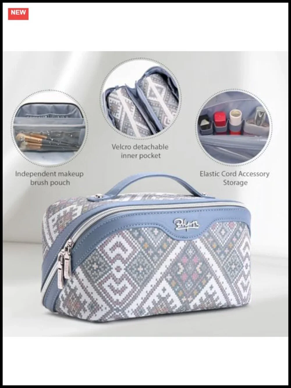 3-Piece Leather Makeup Bag Set with 180° Flat Opening - Travel Cosmetic